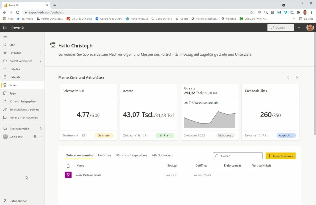 Goals in the Power BI Service