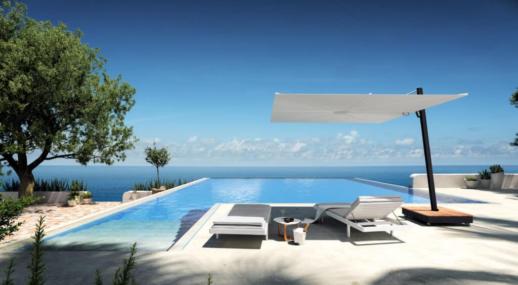 sea view infinity pool with Umbrosa parasol